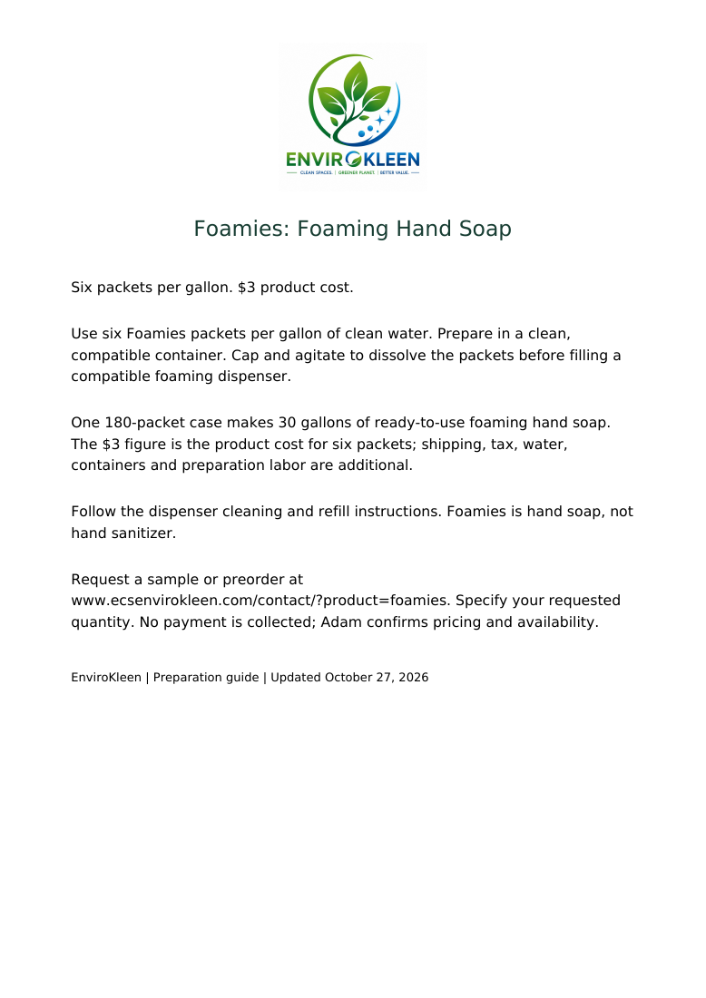 Foamies foaming hand-soap preparation guide